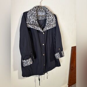 JM Collection Black Wind Breaker Jacket with Gray Pattern